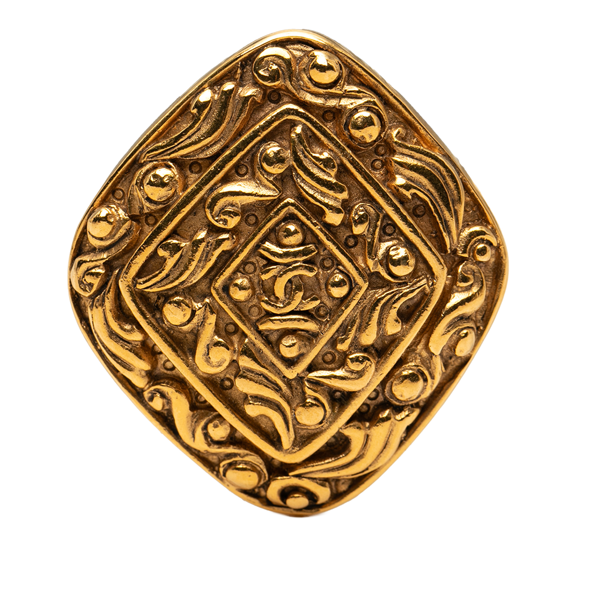 Pre-Loved Chanel Cc Gold Plated Diamond Byzantine Brooch